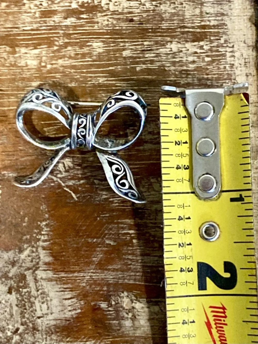 Silver Tone Bow Brooch Pin